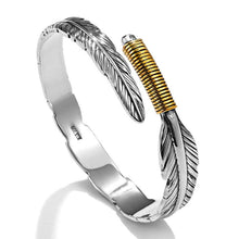Load image into Gallery viewer, AETHRA #1 Feather Leaves Sterling Silver and Gold Handle Adjustable Bracelet