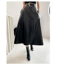 Indlæs billede til gallerivisning JODIE PU Leather Skirt Women Belt With Sashes Slim High Waist A-line Elegant Skirt