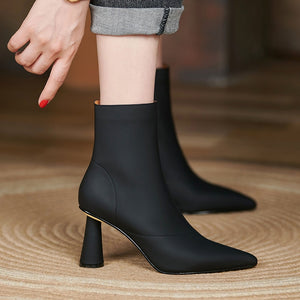 BLYTE #2 Pointed Toe Mid Calf Modern High Heel Boots - Bali Lumbung