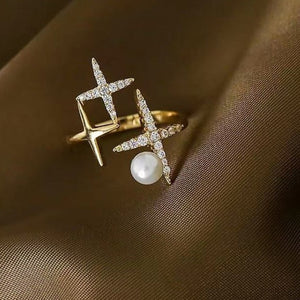 GENEVIEVE Crystal Star Shaped with Foux Pearl Adjustable Ring - Bali Lumbung