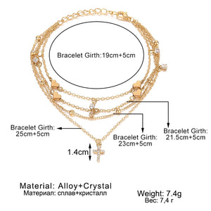 ROCHELLE Multilayer Crystal Cross Adjustable Anklet - Bali Lumbung