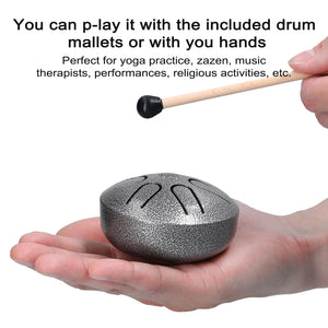 TYMPANUM 3"/6  Tune Tongue Drum - Steel Tongue Drum - Handpan Drum with Drumstick
