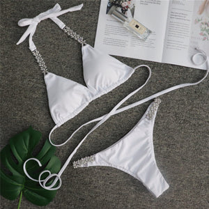 MONE Shiny Sequent Faux Diamond Push Up Halter Bikini Set Swimwear - Bali Lumbung