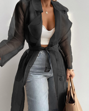 Load image into Gallery viewer, MILLIE Elegant See Through Spring Solid Sheer Mesh Long Sleeve Buttoned Coat With Belt - Bali Lumbung