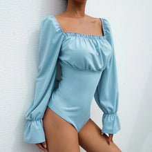 Cargar imagen en el visor de la galería, COSMO Bodysuit with Square Collar Lace Back Flare Sleeves