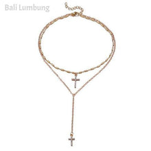 Cargar imagen en el visor de la galería, HOLLY Crystal Cross Necklaces Pendants Boho Double Layered Necklace - Bali Lumbung