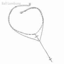 Indlæs billede til gallerivisning HOLLY Crystal Cross Necklaces Pendants Boho Double Layered Necklace - Bali Lumbung