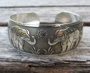 SANA Boho Antique Silver Cuff Bangle Carving Adjustable Bracelets